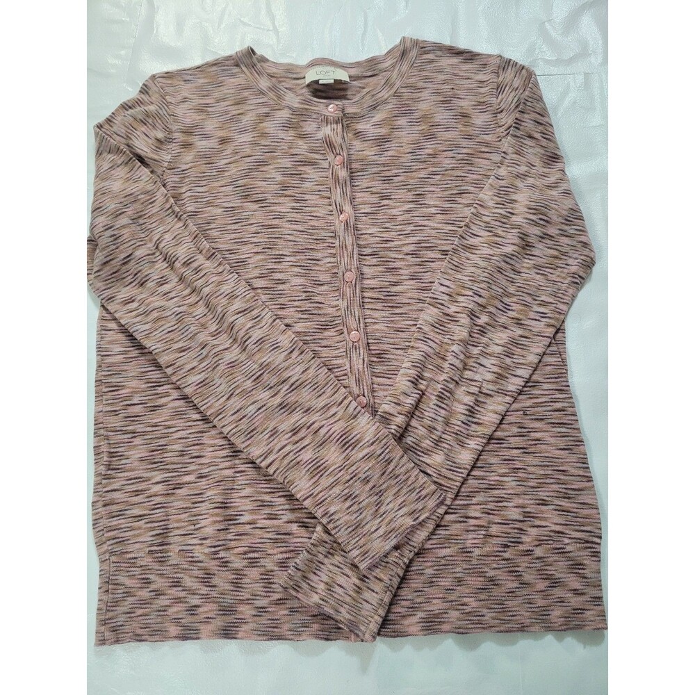 LOFT Outlet Patterned Cardigan – Size S – Pink/Brown & Cream.   #I